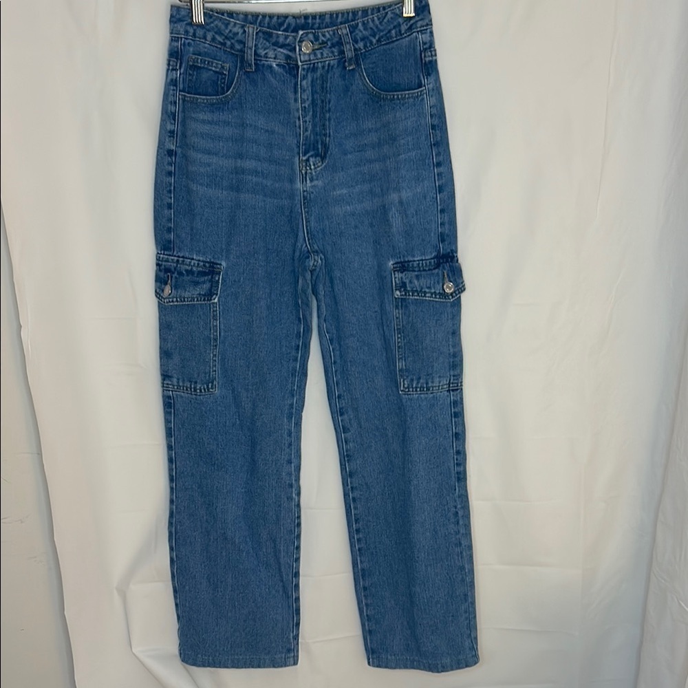 Classic Blue Denim Cargo Jeans 90s inspired Y2K women’s size 0 pockets